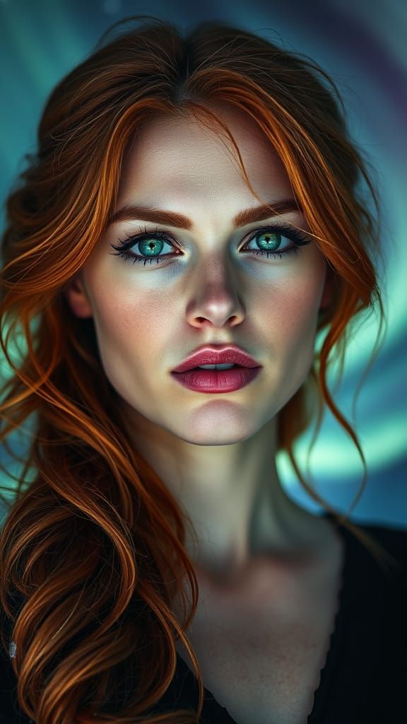 A Cyberpunk-Inspired Portrait of a Woman in the Northern Lig...