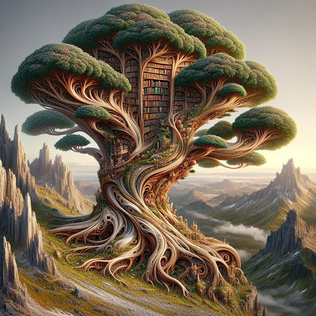 Intricately Detailed BookTree in Oil and Acrylic