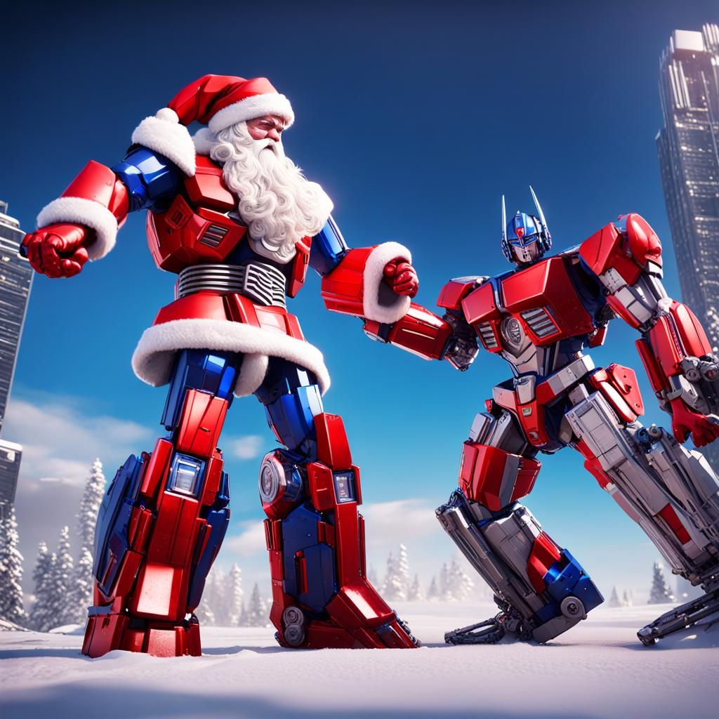 Optimus Prime Punches Santa Claus in Sci-Fi Scene
