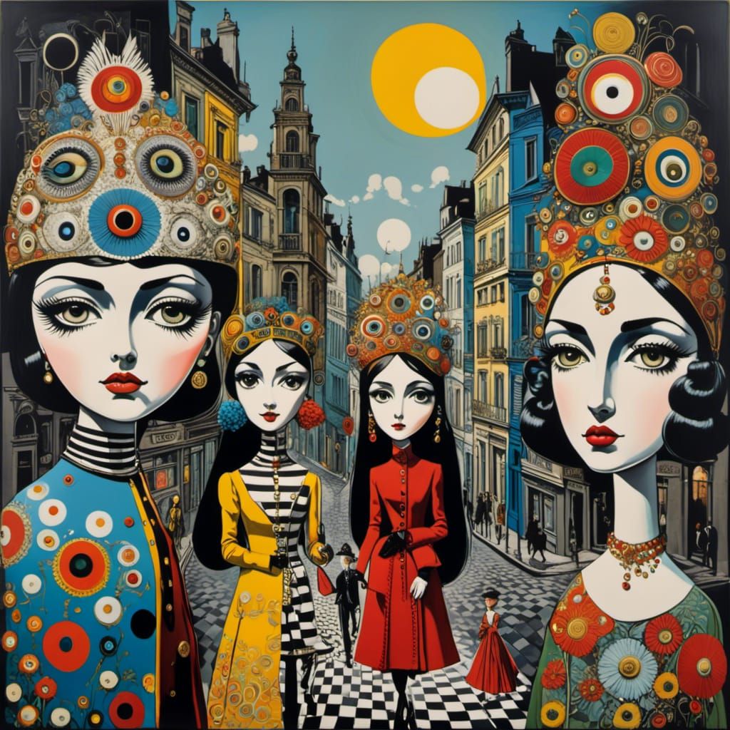 Psychedelic Fornasetti Faces in 1970s Style