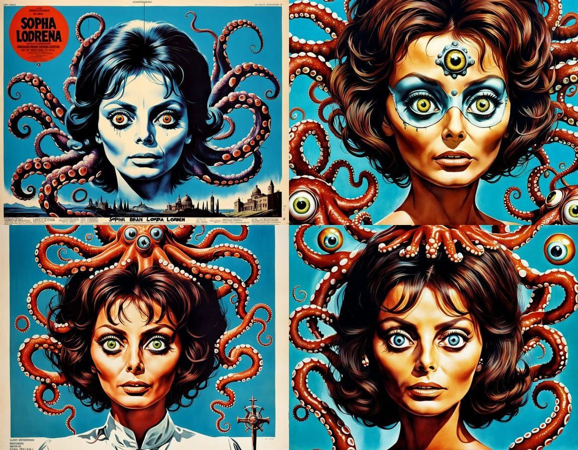 1970s Horror Movie Poster: Bionic Octopus Brain