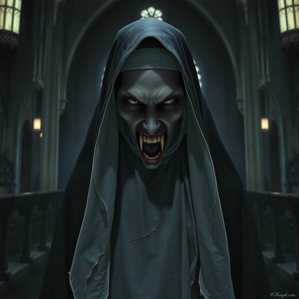 Vampire Nun in Gothic Chapel: Dark Art