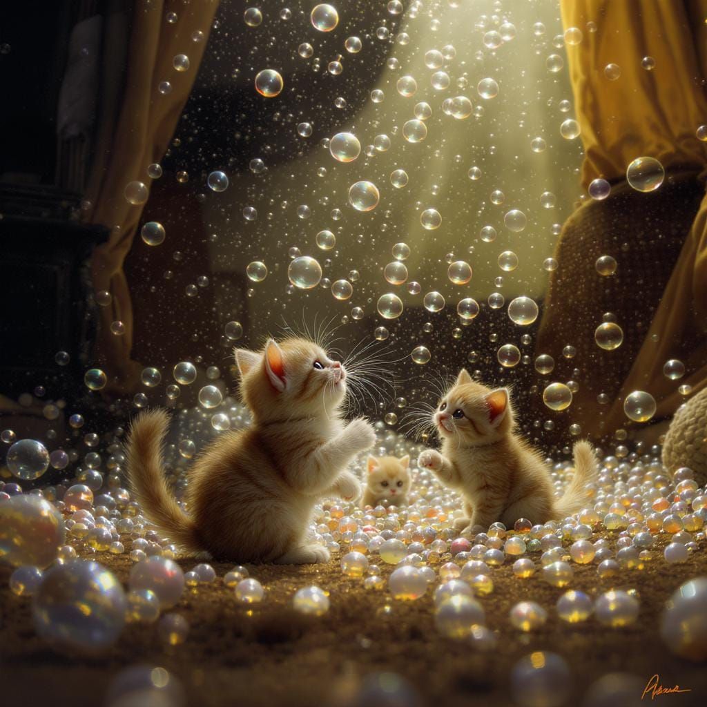 Kittens Playing with Bubbles: A Cinematic Photo
