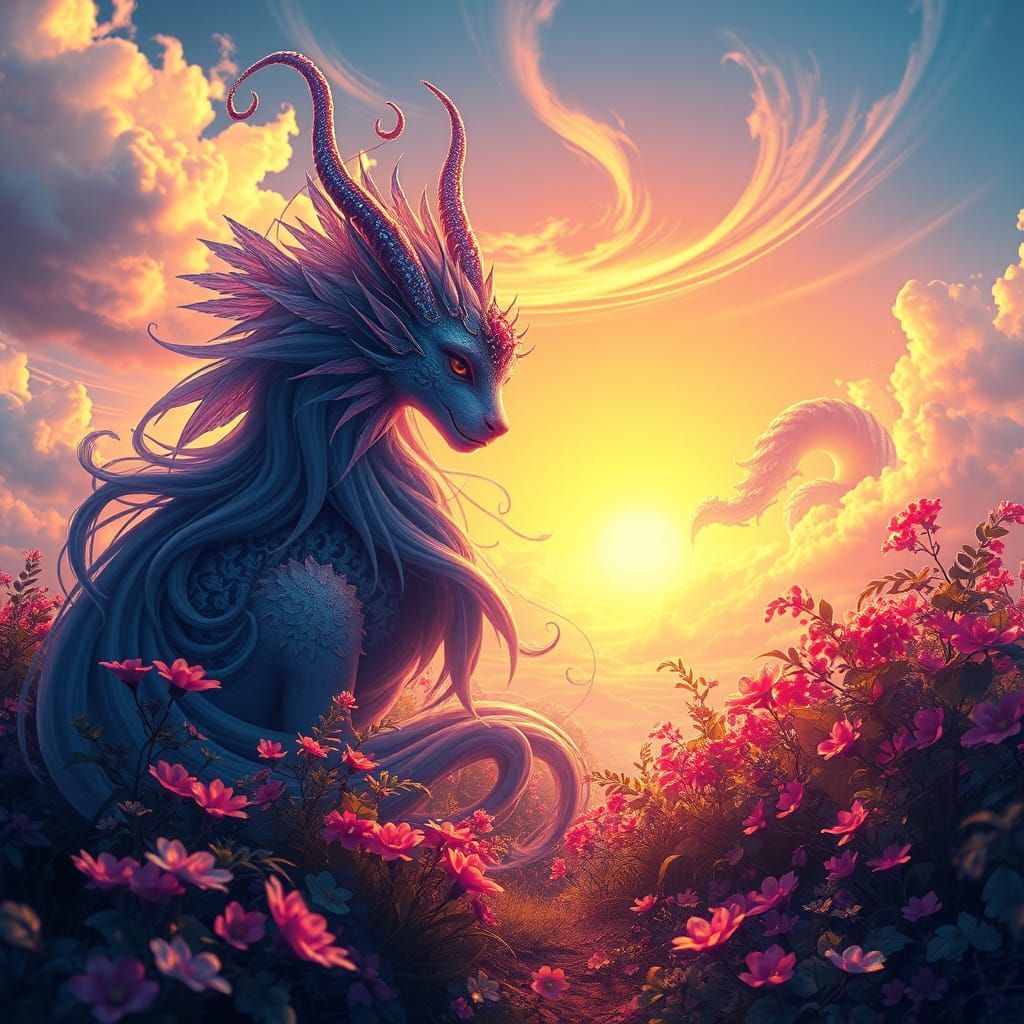 Ethereal Dragon in Dreamlike Landscape