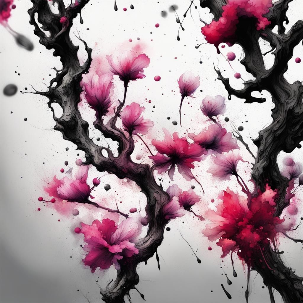 Geometric Ink Splatter Cherry Blossoms on Artstation