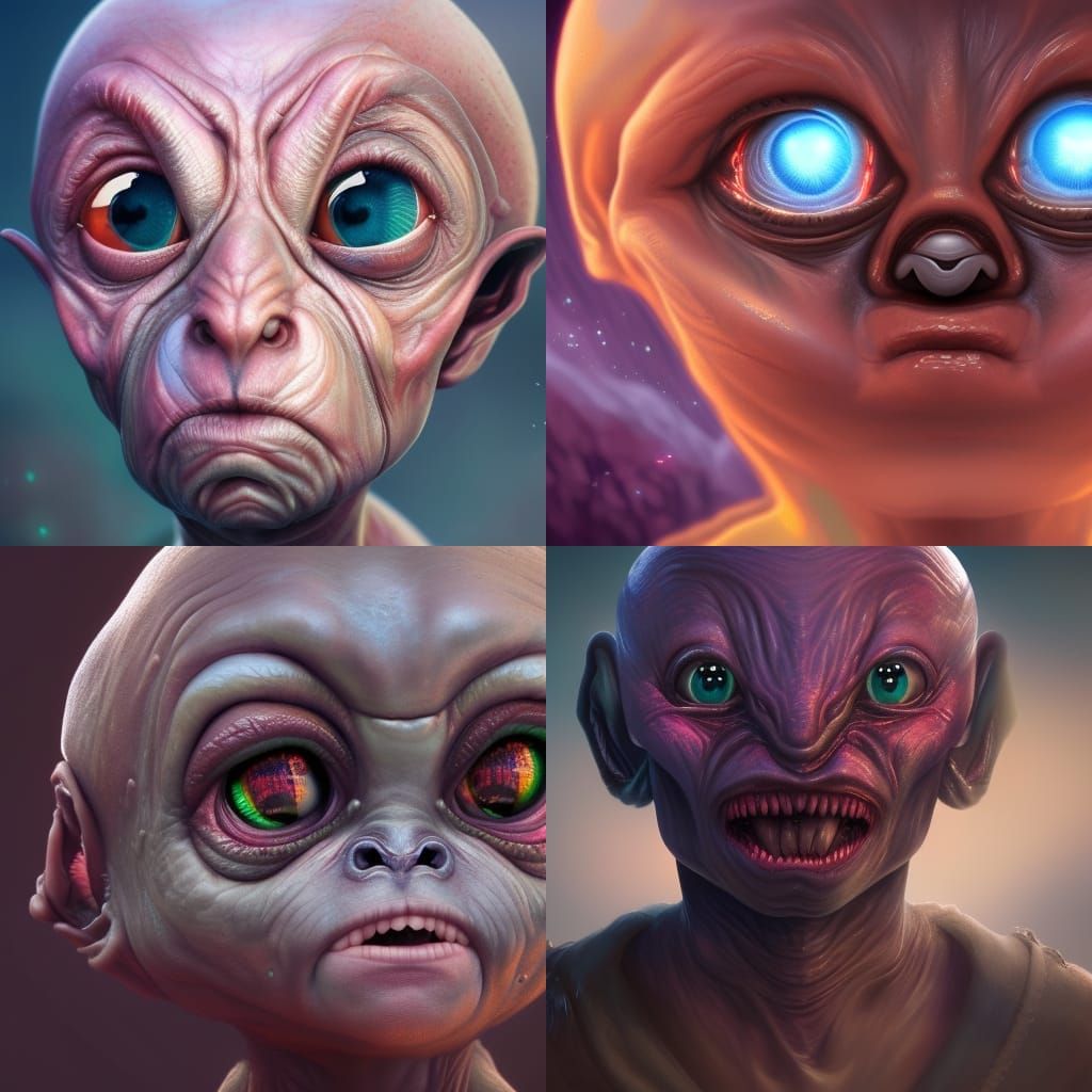 Ugly Alien Baby Portrait in Detailed Matte Style