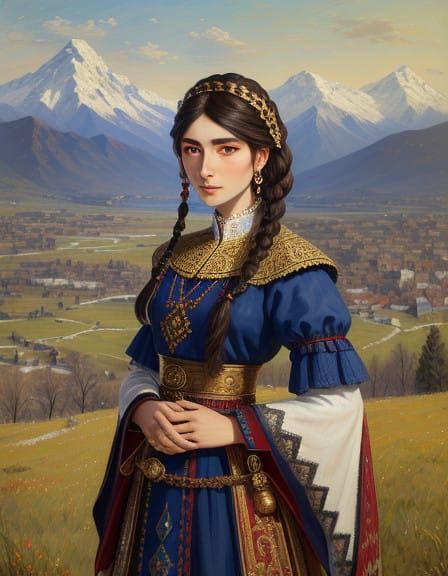 A Young Kabardian Girl in Traditional Adyghe Attire