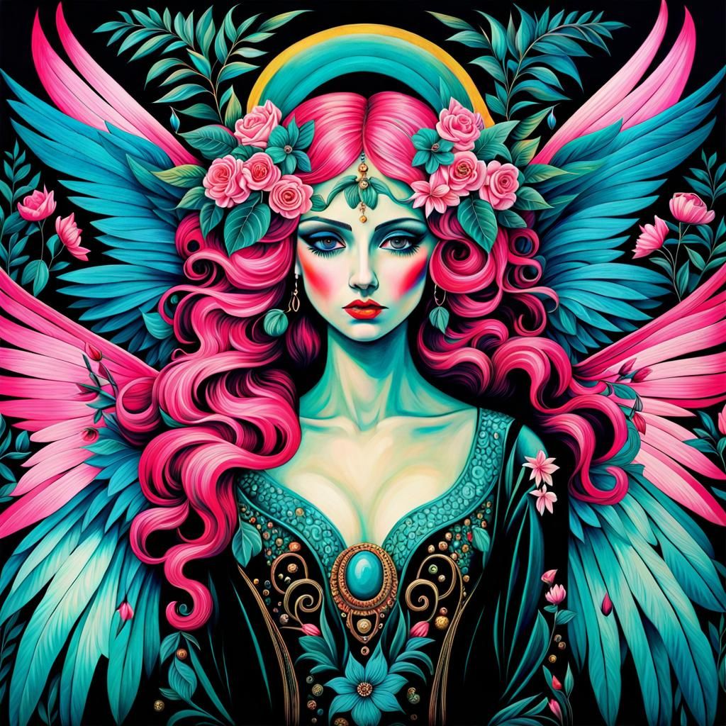Mystical Angel in Surreal Gothic Style