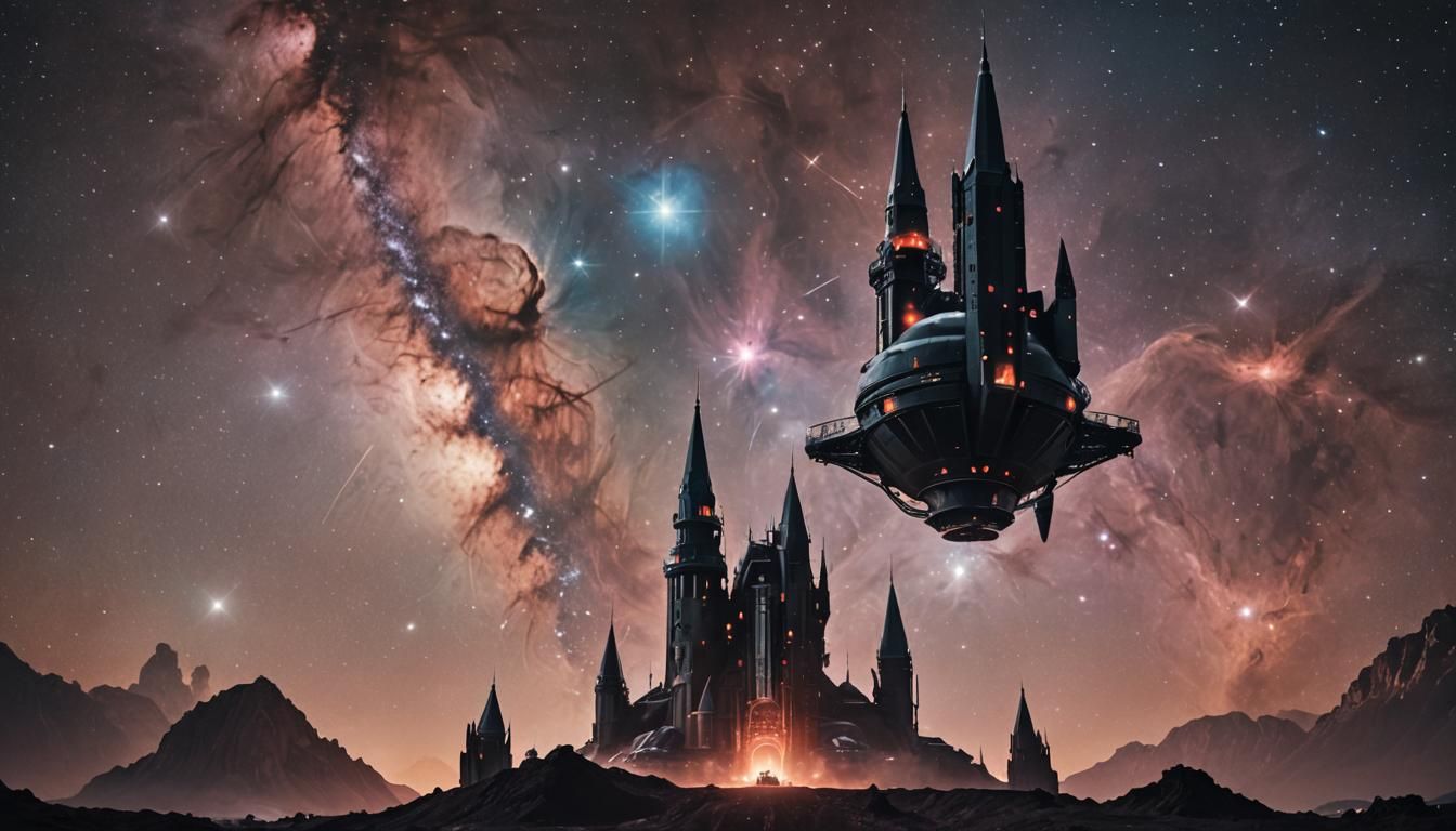 Spectacular Black Space Castle Amidst Orion Nebula