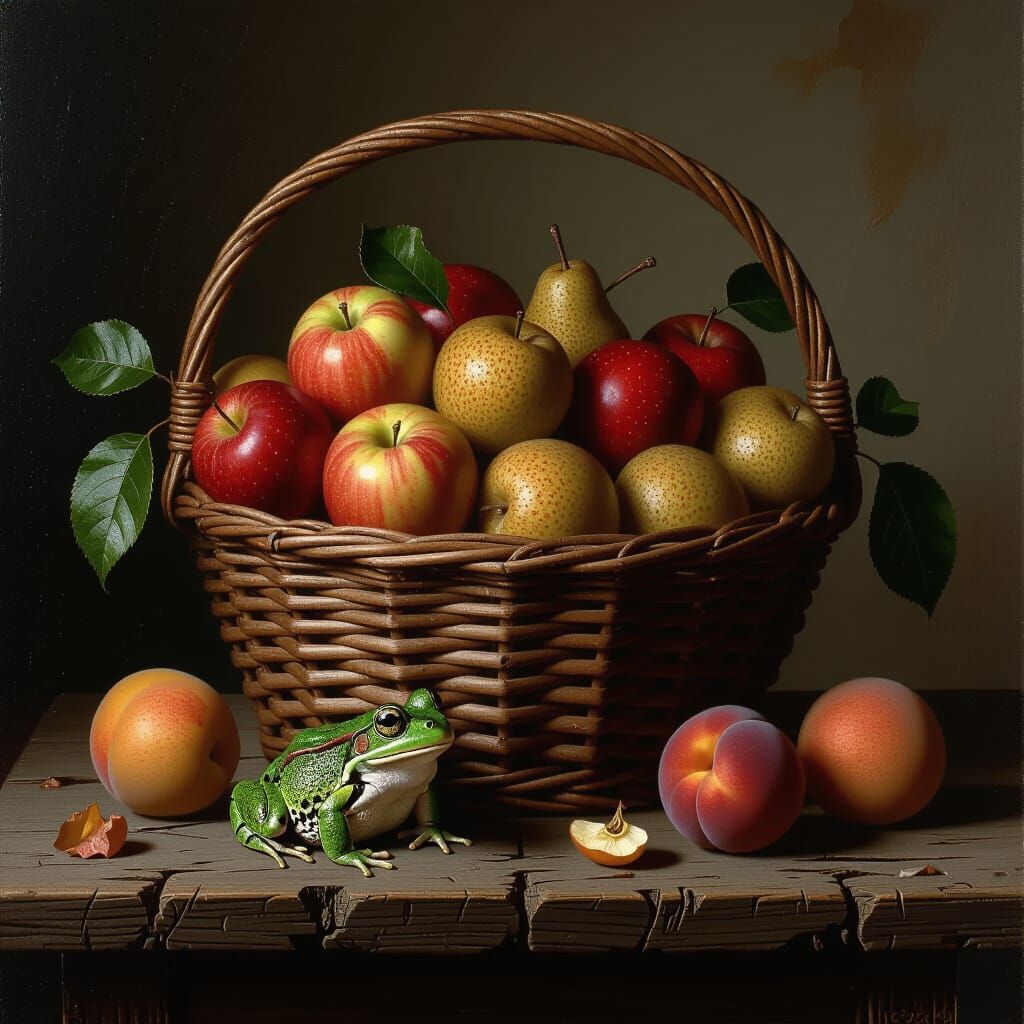 Rotten Fruit Still Life With Frog in Chiaroscuro Style