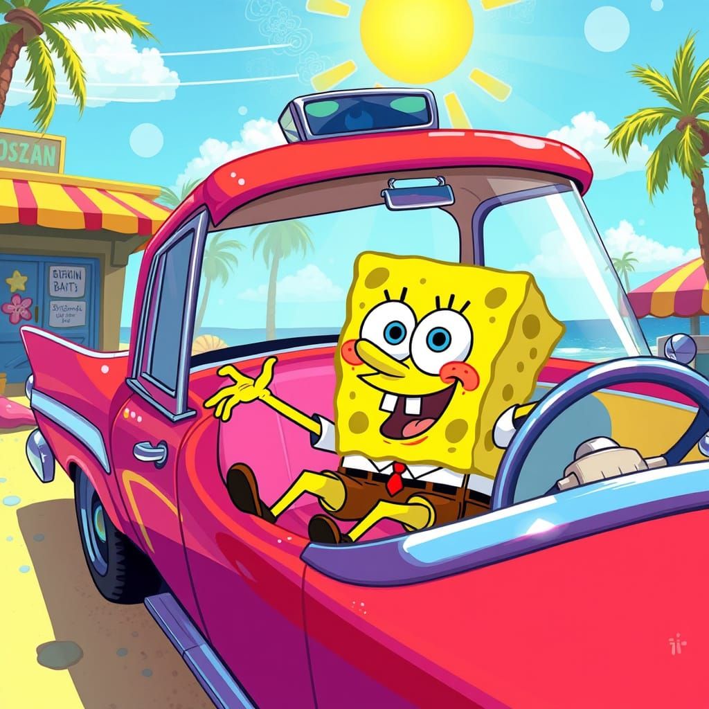 Spongebob in Retro Car, Concept Art Style