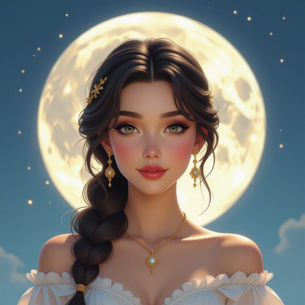 Moonlit Princess Portrait in Enchanted Garden