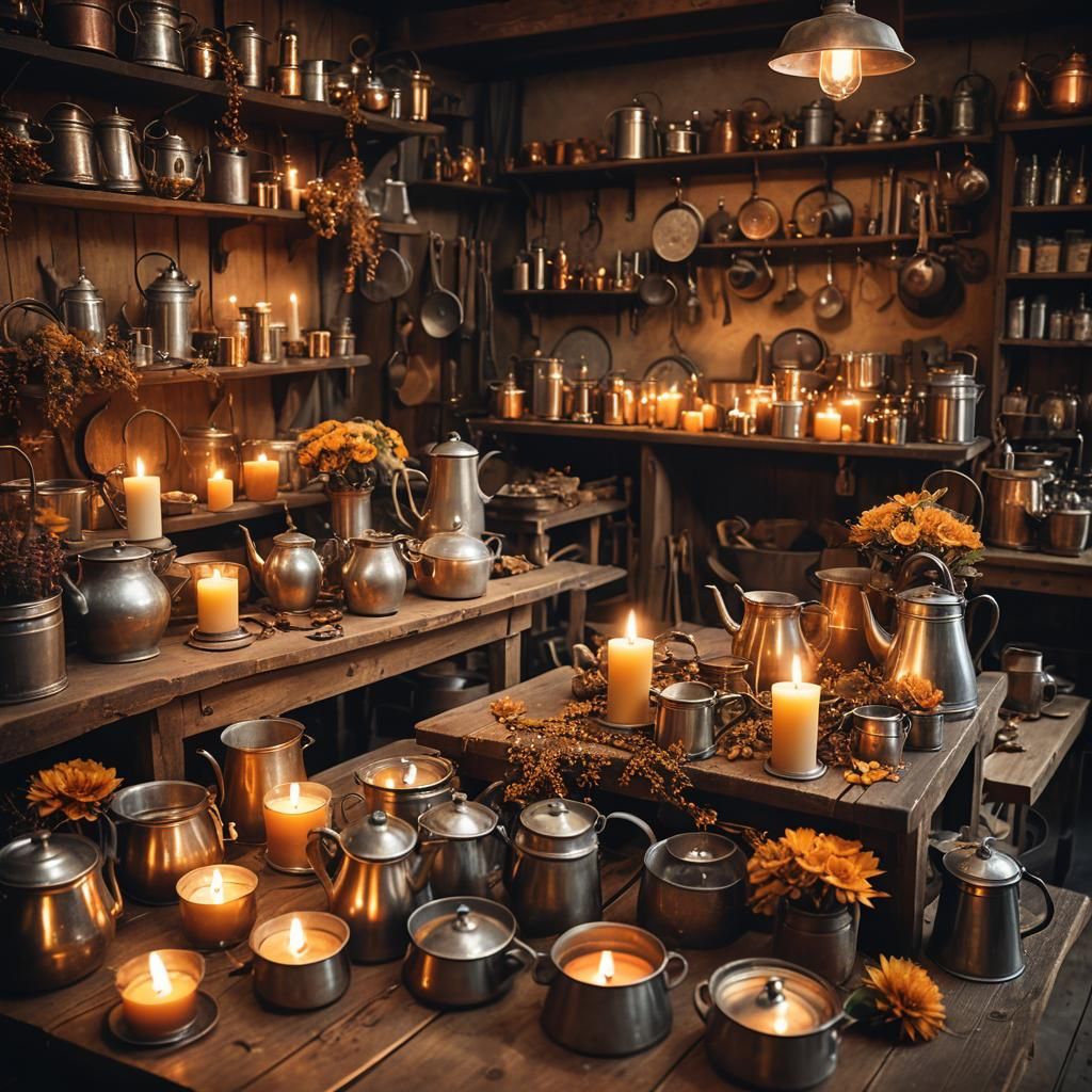 Cozy Tinsmith Shop Interior in Autumn