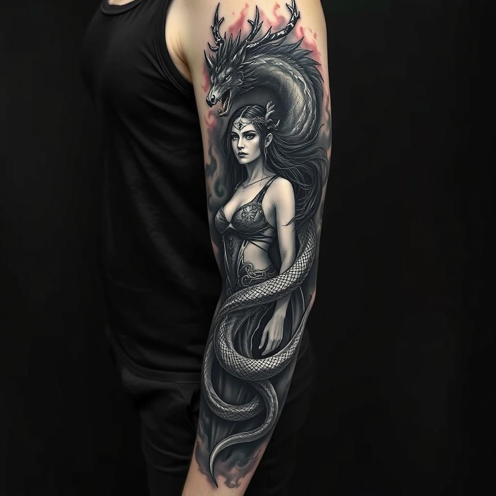 Hel Tattoo: Norse Goddess in Black and White