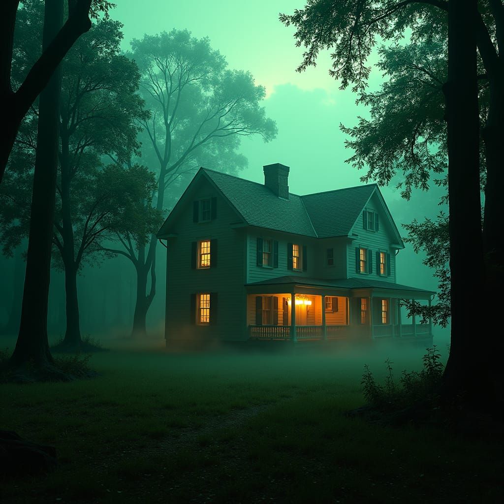 Majestic Plantation House in Eerie Emerald Twilight
