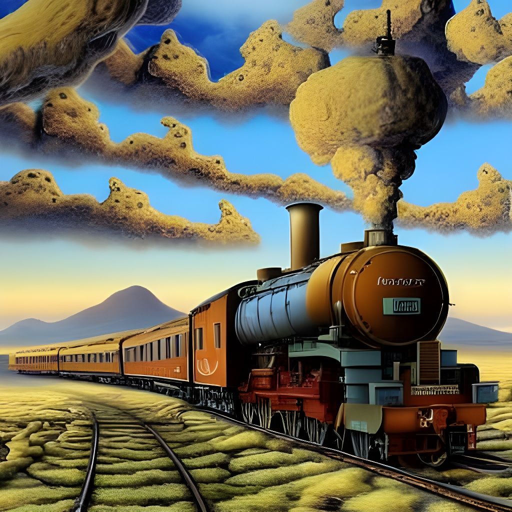 Steam Train Journey Through Surreal Sci-Fi Landscape