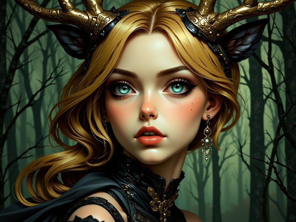 Mythical Stag Maiden in Bronze Hues