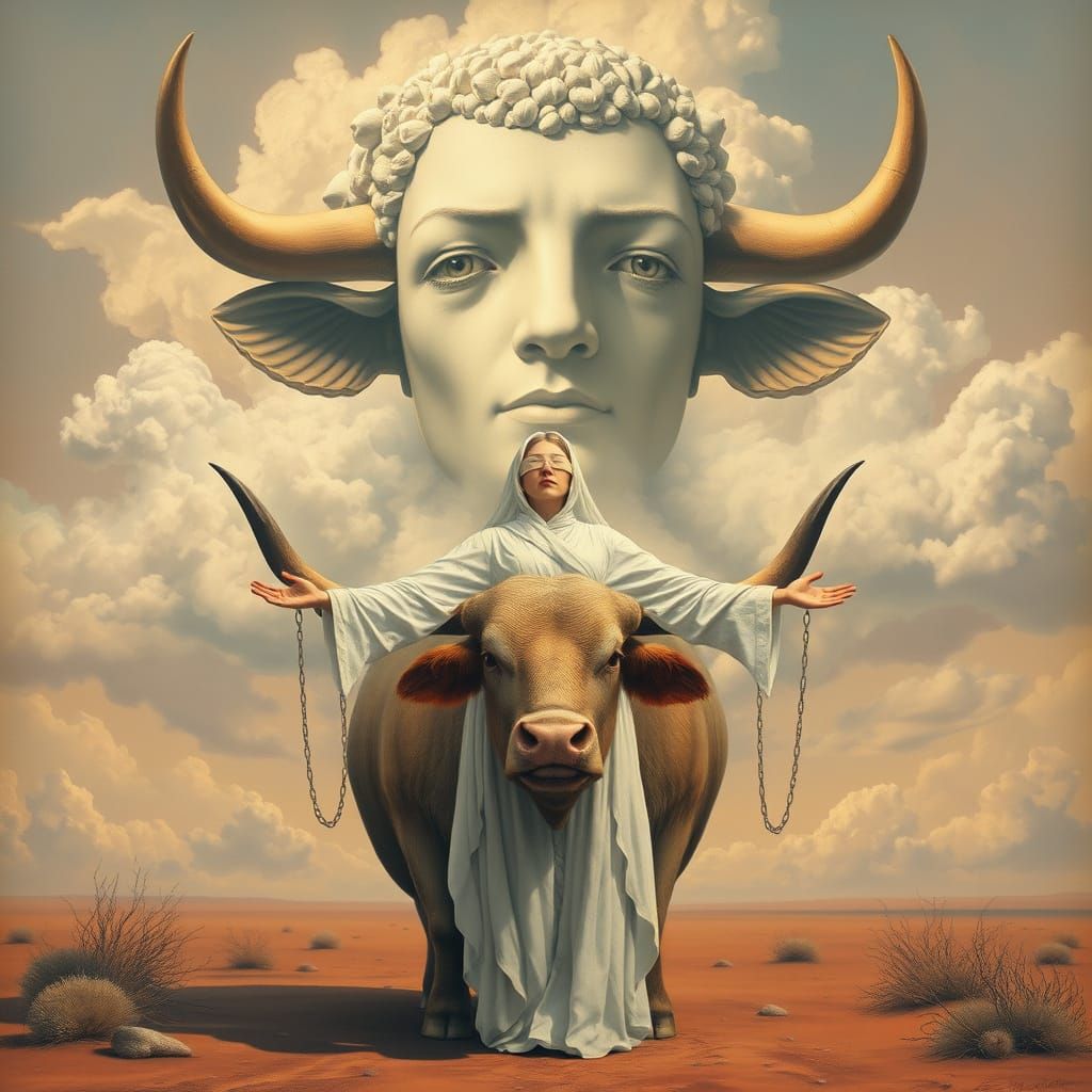 Surreal Sky Face Supported by Colossal Ox