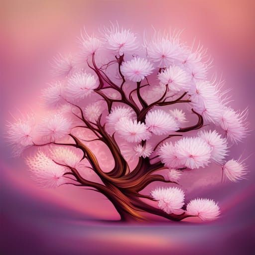 Abstract Cherry Blossom Biology in Fractal Style