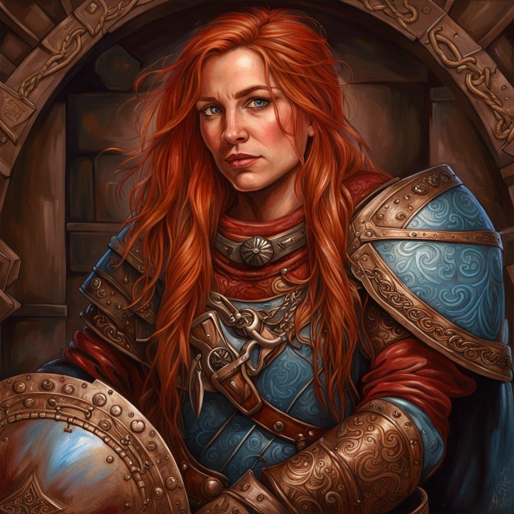 Ornate Portrait of a Female Dwarven Weaponsmith