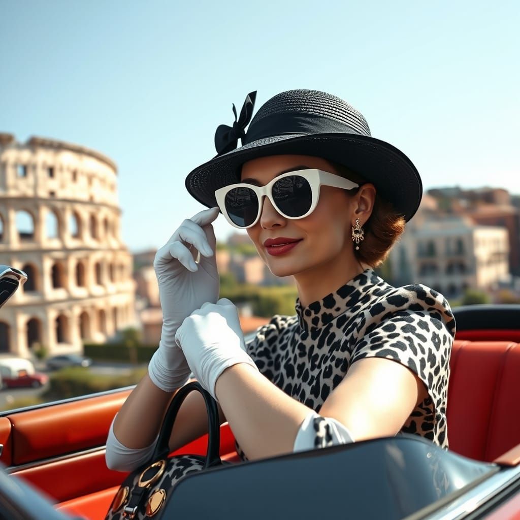 Elegant Woman in Leopard Dress near Colosseum