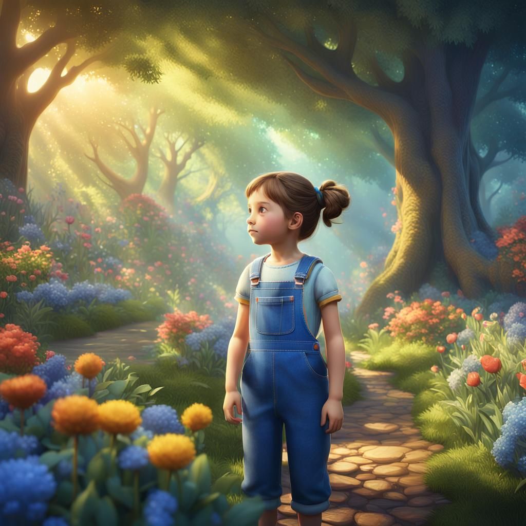 Girl in Garden: Whimsical Fantasy Concept Art