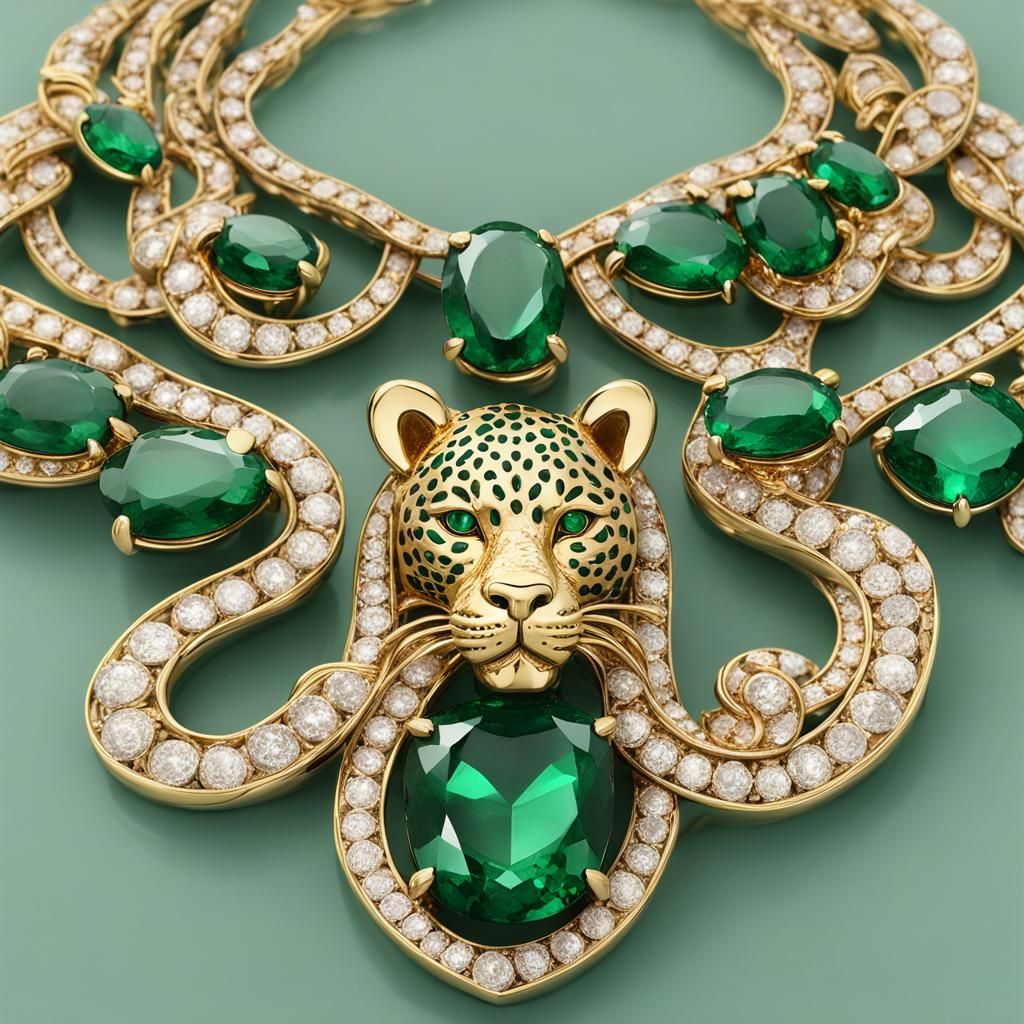 Emerald and Diamond Leopard Necklace