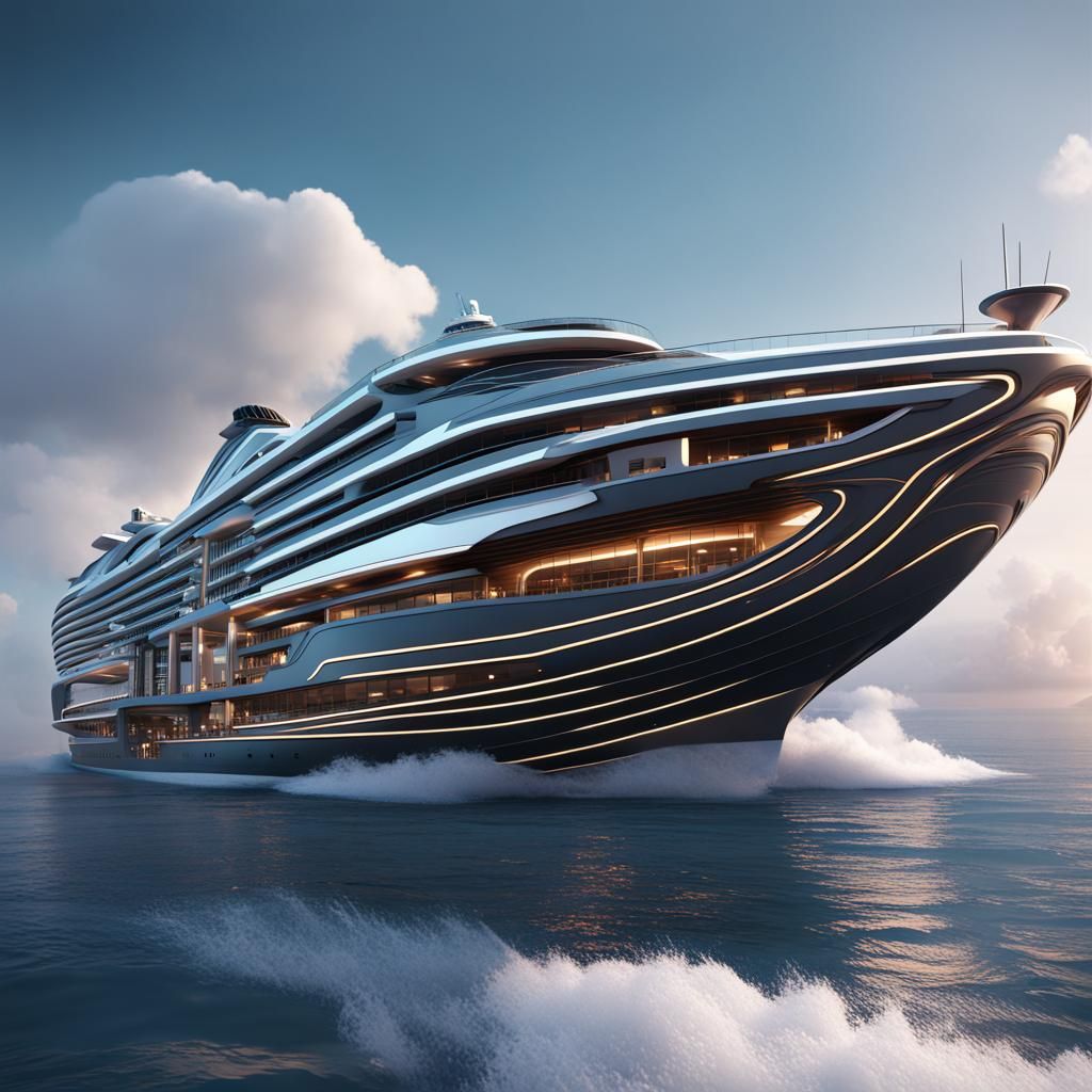 Futuristic Luxury Cruise Ship: Detailed Matte Painting