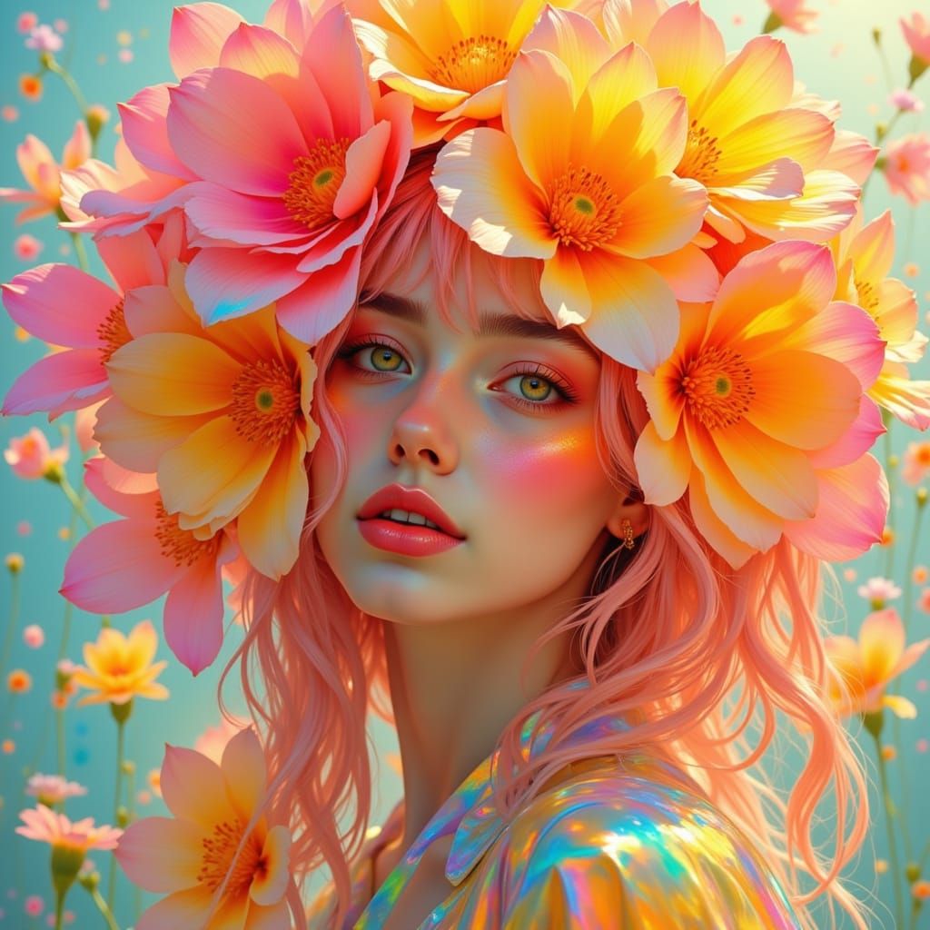 Brilliant Flower Woman with Rose Tapestry