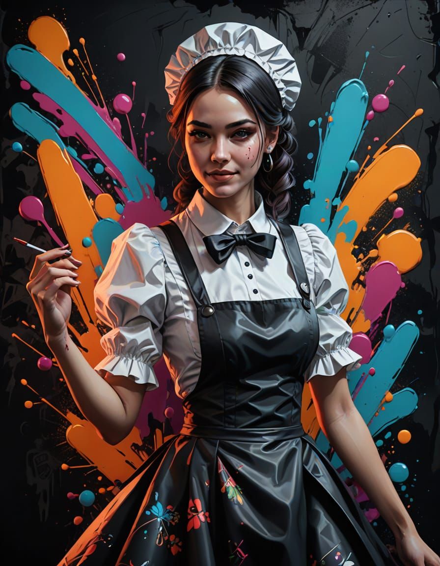 Ethereal Maid in Dark Fantasy Graffiti