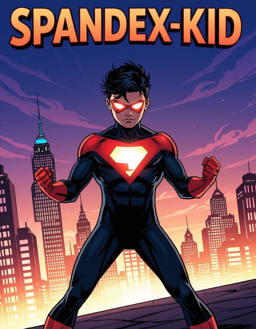 Spandex-Kid Protects City in Vibrant Comic Book Style