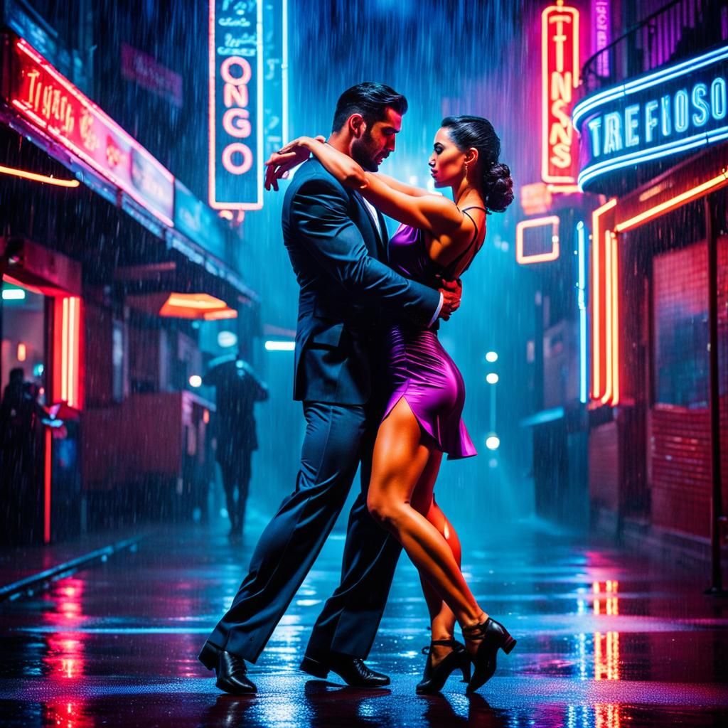 Passionate Tango in Neon Rain