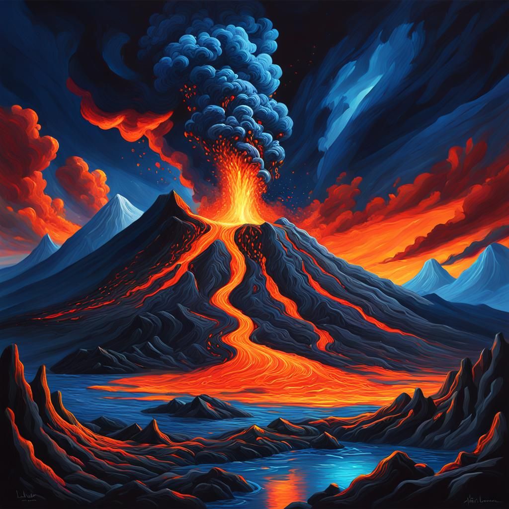 Erupting Volcano: Hyper-Realistic Oil Painting