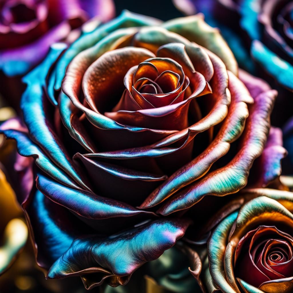 Iridescent Molten Metal Roses Bouquet in HDR