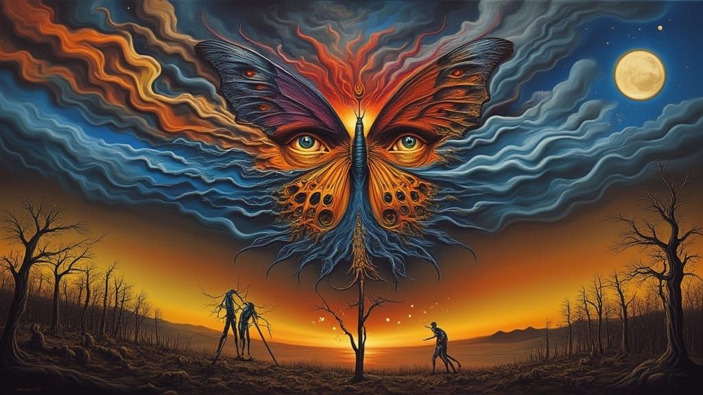 Surreal Xenomorph Butterfly-Man in Billowing Smoke