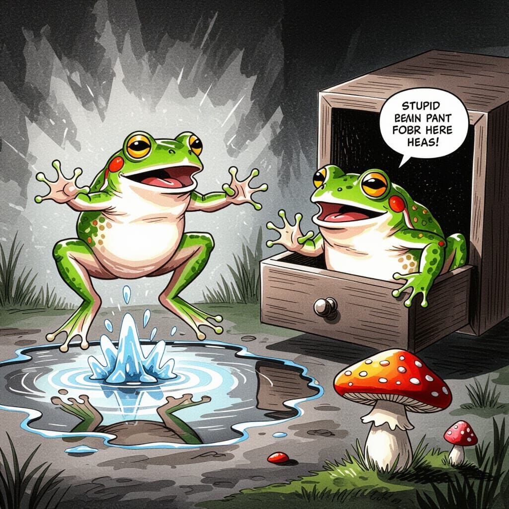 Frog Leaps into Shock: Charcoal Art