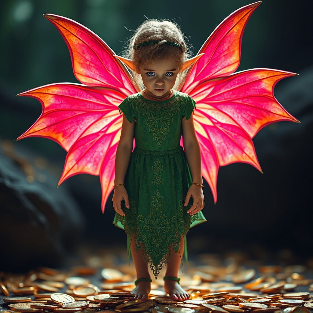 Hyperrealistic Elf Girl in Gold Coins