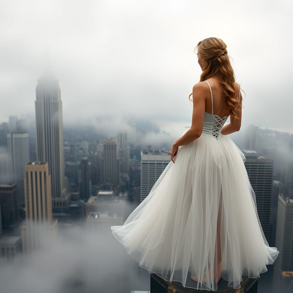 Ethereal Ballerina on Manhattan Skyscraper