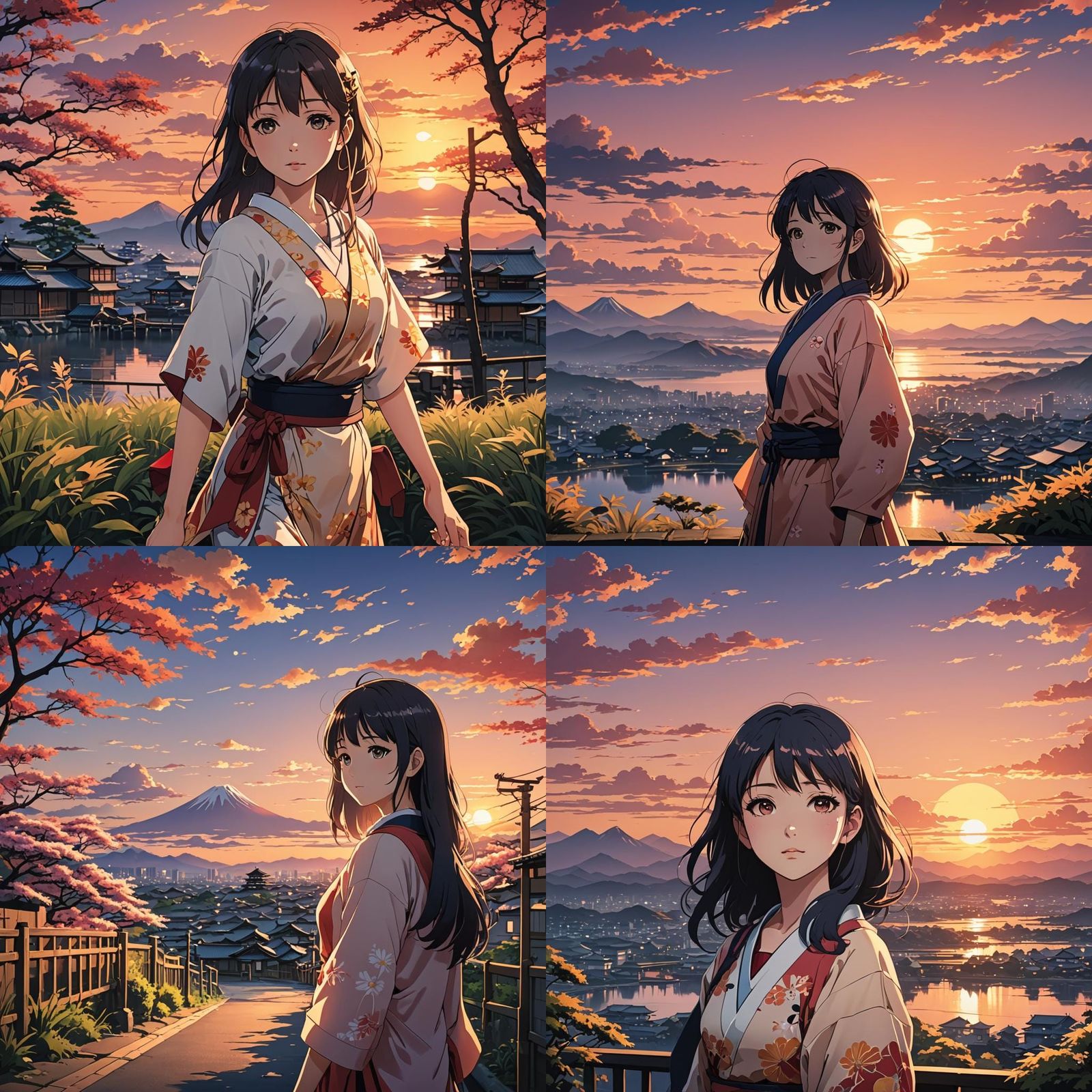 Anime Girl at Sunset in Cel-Shaded Style