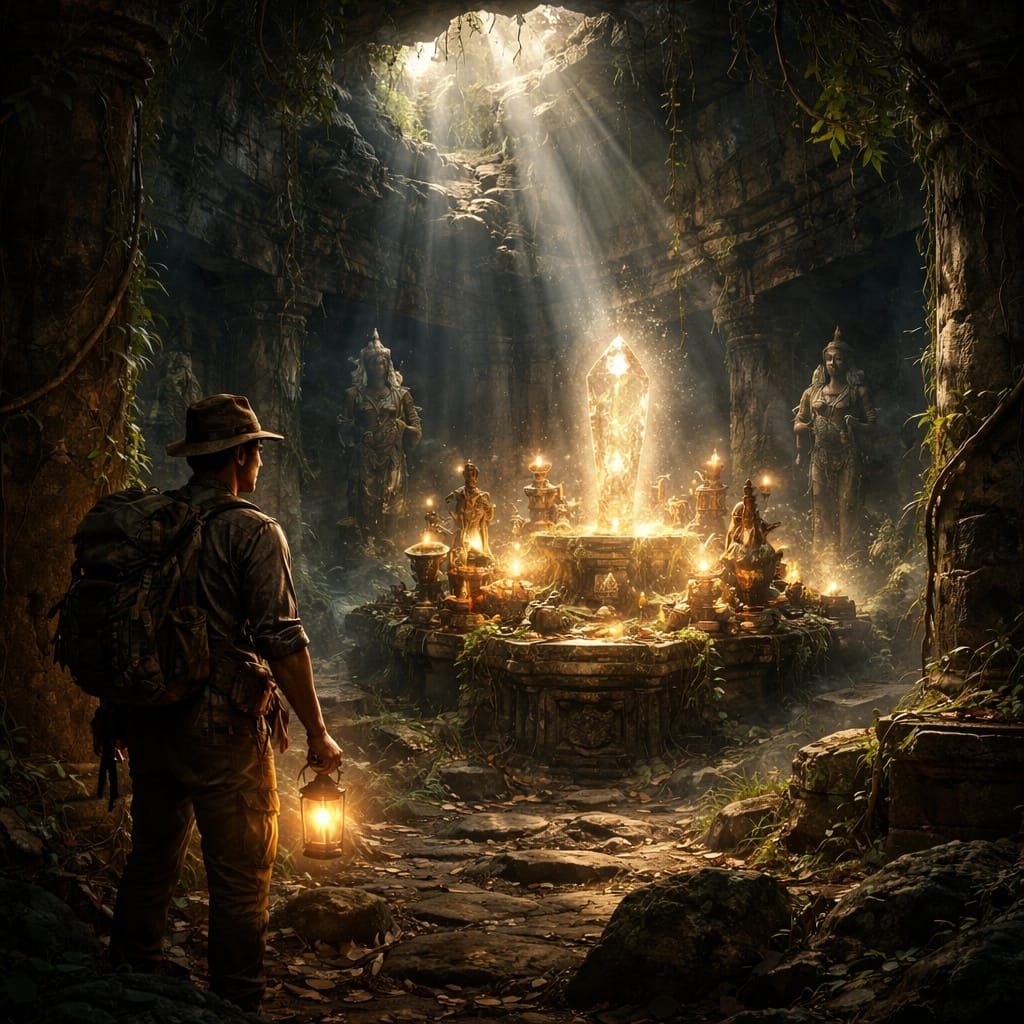 Explorer Discovers Ethereal Artifacts in Ancient Temple