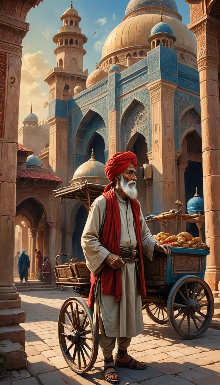 Old Man and Trading Cart in Fantasy Concept Art