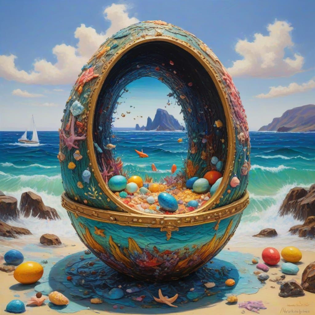 Vibrant Oceanic Sugar Egg in Neo-Expressionist Style