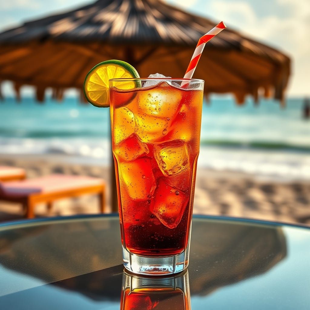 Soda on a Sunny Beach in Hyperrealistic Style