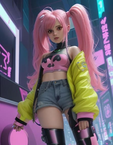 Cyberpunk Pig Popstar Digimon in My Little Pony Style