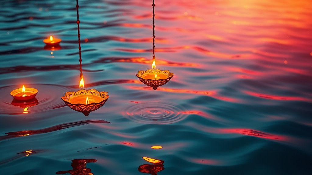 Glowing Diyas on Ganga River in Hyperrealistic Style