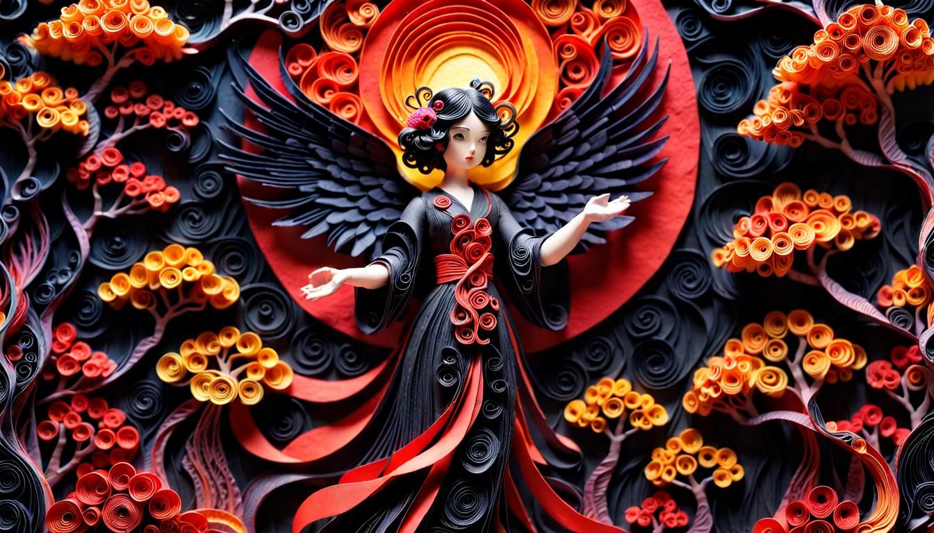 Archangel in Japanese Forest: Papercraft Mixed Media