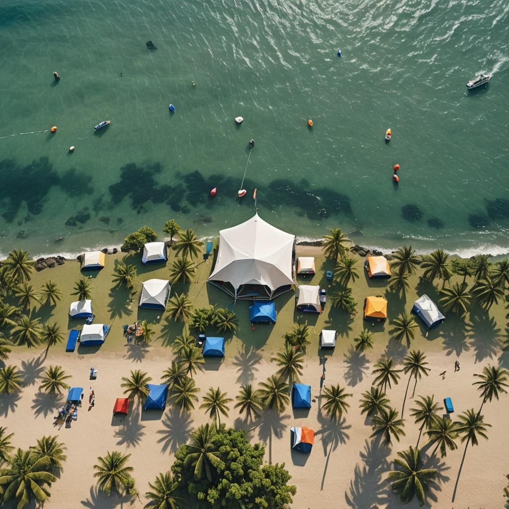 Ocean Beach with Ship and Stars, Detailed Matte Painting