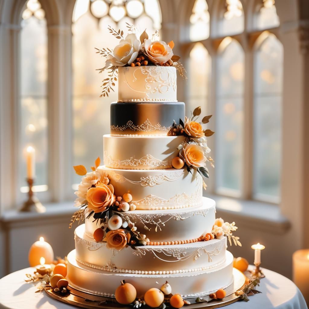 Heavenly Ivory Wedding Cake with Autumnal Florals