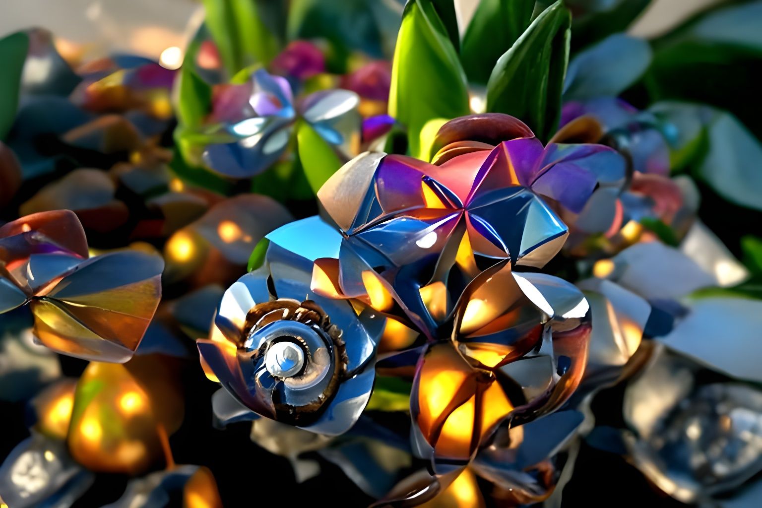 Photorealistic Metal Flowers and Diamond Stones