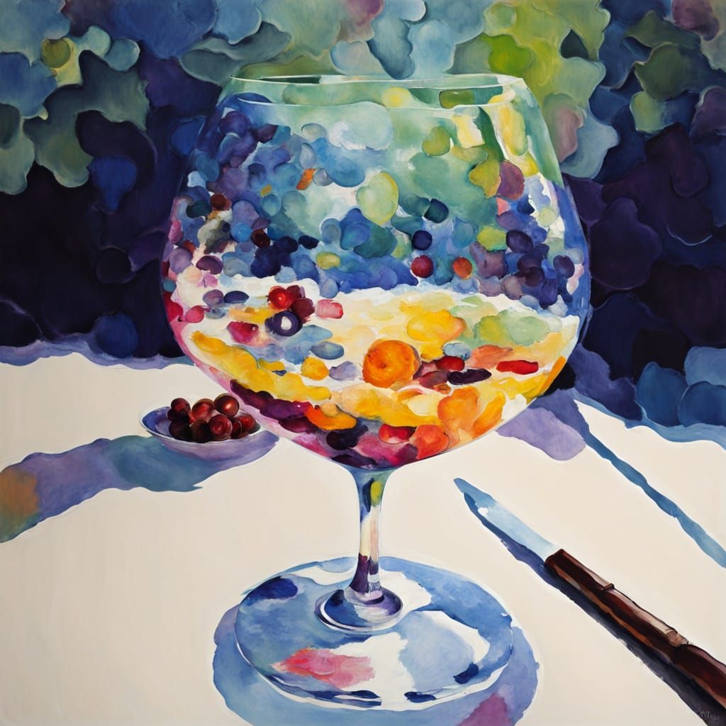 Glass of Wine in Neo-Impressionist Style